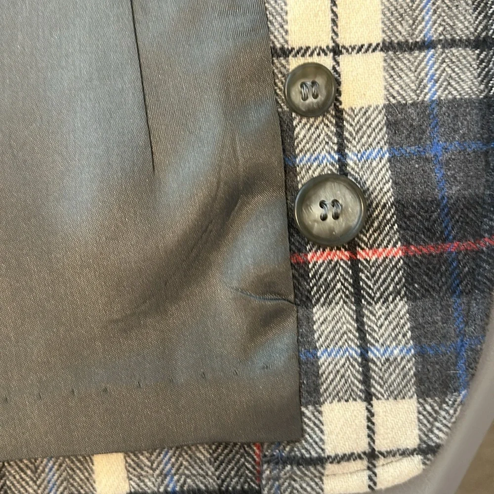 PENDLETON Tweed Virgin Wool Single Button Fitted Plaid Blazer 10 Gray VGC*